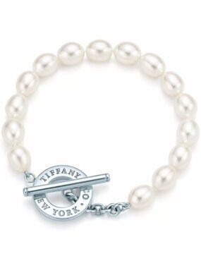Authentic Tiffany & Co Sterling Silver AG925 Pearl Toggle Bracelet